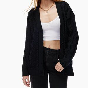 Aritzia Sunday Best Lamora Black V-Neck Cable-Knit Cardigan